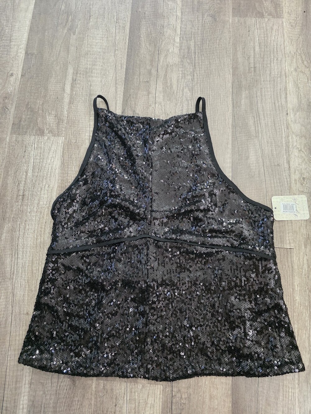 Nwt FREE PEOPLE BLACK Sequin Halter Crop Women's Cami Boho Top Festival Prom Y2K - Picture 6 of 11